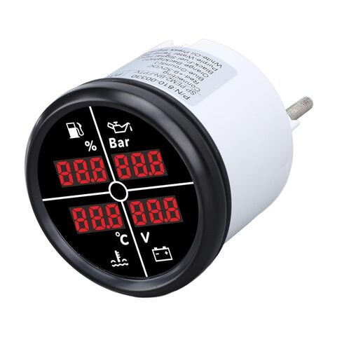 52mm 4 in 1 Multifunctional Gauge Digital Display Fuel Level Oil Pressure Water Temperature Meter Voltmeter with Backlight for Boat RV (81000330 Black Bezel Black Dial) in Kuwait