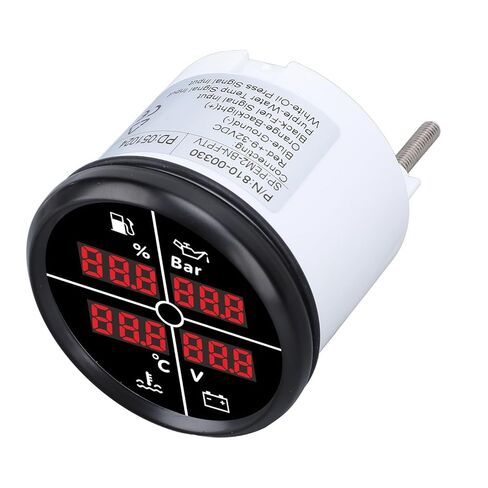 52mm 4 in 1 Multifunctional Gauge Digital Display Fuel Level Oil Pressure Water Temperature Meter Voltmeter with Backlight for Boat RV (81000330 Black Bezel Black Dial) in Kuwait