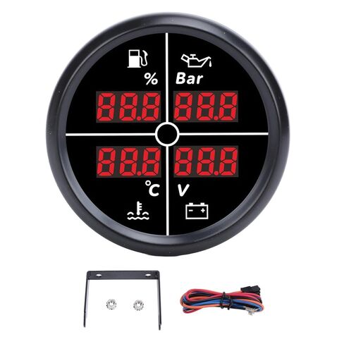 52mm 4 in 1 Multifunctional Gauge Digital Display Fuel Level Oil Pressure Water Temperature Meter Voltmeter with Backlight for Boat RV (81000330 Black Bezel Black Dial) in Kuwait