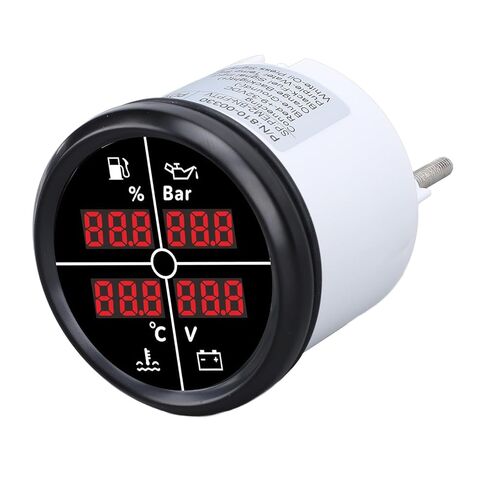 52mm 4 in 1 Multifunctional Gauge Digital Display Fuel Level Oil Pressure Water Temperature Meter Voltmeter with Backlight for Boat RV (81000330 Black Bezel Black Dial) in Kuwait