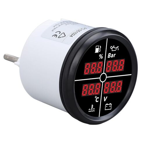 52mm 4 in 1 Multifunctional Gauge Digital Display Fuel Level Oil Pressure Water Temperature Meter Voltmeter with Backlight for Boat RV (81000330 Black Bezel Black Dial) in Kuwait