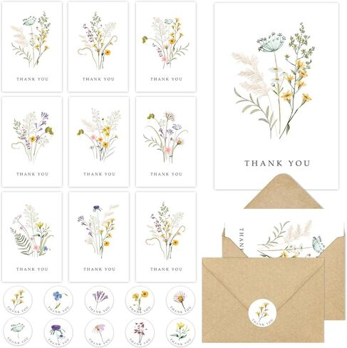 48 Pack Floral Thank You Cards with Envelopes, Wildflower Thank You Notes with Kraft Envelopes for Wedding Bridal Shower Baby Shower Teachers Graduation, 4 x 6 Inch in Saudi Arabia