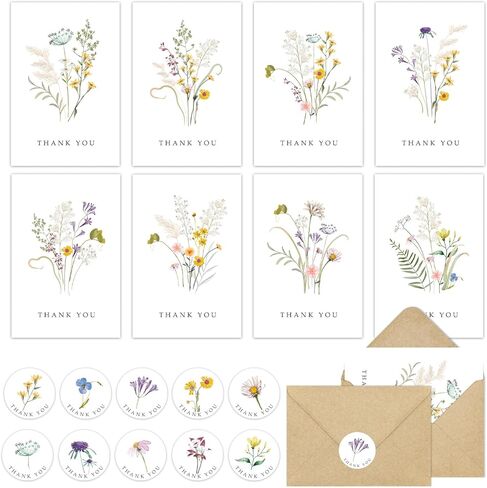 48 Pack Floral Thank You Cards with Envelopes, Wildflower Thank You Notes with Kraft Envelopes for Wedding Bridal Shower Baby Shower Teachers Graduation, 4 x 6 Inch in Saudi Arabia