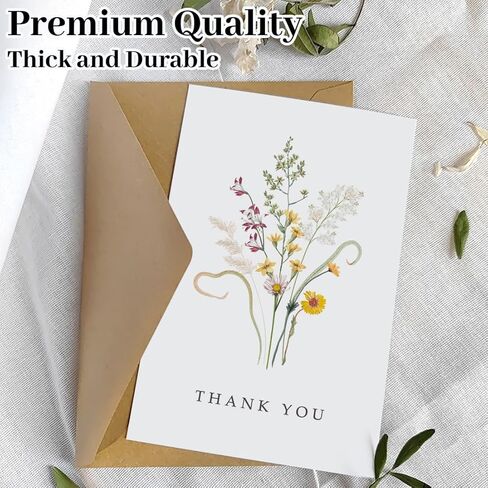 48 Pack Floral Thank You Cards with Envelopes, Wildflower Thank You Notes with Kraft Envelopes for Wedding Bridal Shower Baby Shower Teachers Graduation, 4 x 6 Inch in Saudi Arabia