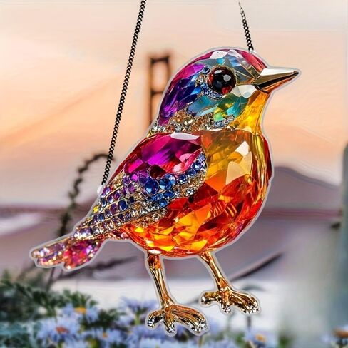 1PC Colorful Acrylic Bird Suncatcher Hanging, 7.8 inch Window Decor with Printed Stained Glass Style Design, Rainbow Maker Wall Art, Gift Idea & Garden Ornament Indoor Outdoor Use/DW-22 in Saudi Arabia