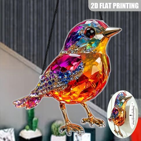 1PC Colorful Acrylic Bird Suncatcher Hanging, 7.8 inch Window Decor with Printed Stained Glass Style Design, Rainbow Maker Wall Art, Gift Idea & Garden Ornament Indoor Outdoor Use/DW-22 in Saudi Arabia