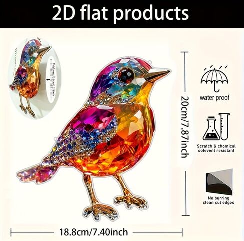 1PC Colorful Acrylic Bird Suncatcher Hanging, 7.8 inch Window Decor with Printed Stained Glass Style Design, Rainbow Maker Wall Art, Gift Idea & Garden Ornament Indoor Outdoor Use/DW-22 in Saudi Arabia