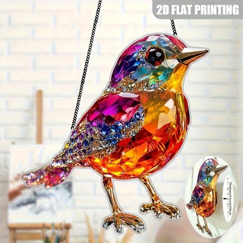 1PC Colorful Acrylic Bird Suncatcher Hanging, 7.8 inch Window Decor with Printed Stained Glass Style Design, Rainbow Maker Wall Art, Gift Idea & Garden Ornament Indoor Outdoor Use/DW-22 in Saudi Arabia
