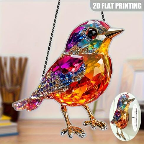 1PC Colorful Acrylic Bird Suncatcher Hanging, 7.8 inch Window Decor with Printed Stained Glass Style Design, Rainbow Maker Wall Art, Gift Idea & Garden Ornament Indoor Outdoor Use/DW-22 in Saudi Arabia