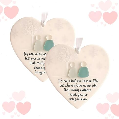 قطعتان من ديكور الصداقة من زجاج البحر على شكل قلب، تذكار قلب الصداقة الخالدة - قلادة عيد الميلاد، فن زجاج البحر لشجرة عيد الميلاد المعلقة، للأصدقاء أو العشاق in Kuwait