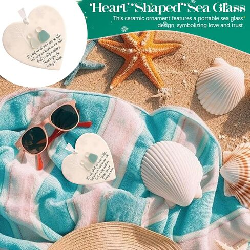 قطعتان من ديكور الصداقة من زجاج البحر على شكل قلب، تذكار قلب الصداقة الخالدة - قلادة عيد الميلاد، فن زجاج البحر لشجرة عيد الميلاد المعلقة، للأصدقاء أو العشاق in Kuwait