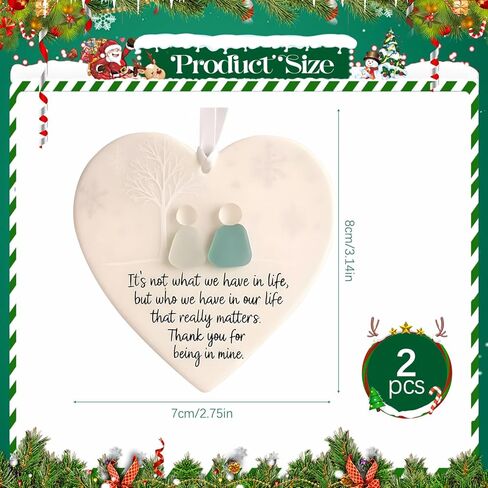 قطعتان من ديكور الصداقة من زجاج البحر على شكل قلب، تذكار قلب الصداقة الخالدة - قلادة عيد الميلاد، فن زجاج البحر لشجرة عيد الميلاد المعلقة، للأصدقاء أو العشاق in Kuwait