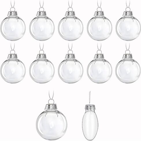 12 Pcs Christmas Ball Ornaments,3.15" DIY Clear Plastic Fillable Ornament Balls Flat Sphere Hanging Ornament Set for Christmas Tree, Halloween and Wedding Birthday Party Decorations (80mm) in Kuwait