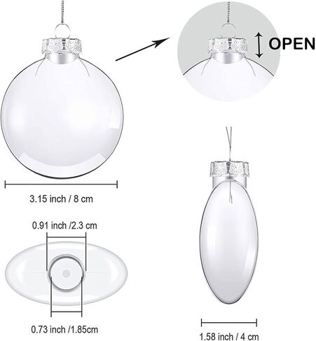 12 Pcs Christmas Ball Ornaments,3.15" DIY Clear Plastic Fillable Ornament Balls Flat Sphere Hanging Ornament Set for Christmas Tree, Halloween and Wedding Birthday Party Decorations (80mm) in Kuwait