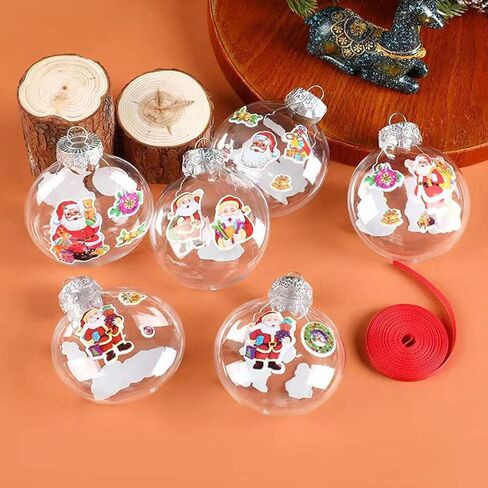 12 Pcs Christmas Ball Ornaments,3.15" DIY Clear Plastic Fillable Ornament Balls Flat Sphere Hanging Ornament Set for Christmas Tree, Halloween and Wedding Birthday Party Decorations (80mm) in Kuwait