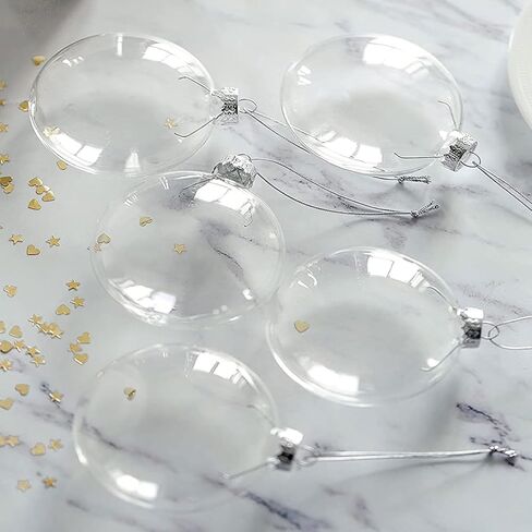 12 Pcs Christmas Ball Ornaments,3.15" DIY Clear Plastic Fillable Ornament Balls Flat Sphere Hanging Ornament Set for Christmas Tree, Halloween and Wedding Birthday Party Decorations (80mm) in Kuwait