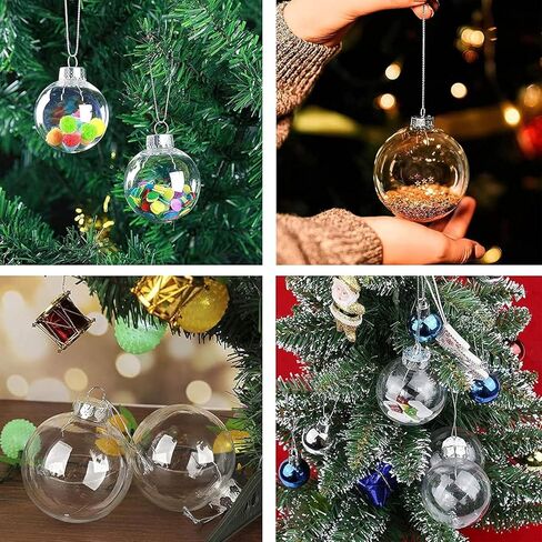 12 Pcs Christmas Ball Ornaments,3.15" DIY Clear Plastic Fillable Ornament Balls Flat Sphere Hanging Ornament Set for Christmas Tree, Halloween and Wedding Birthday Party Decorations (80mm) in Kuwait