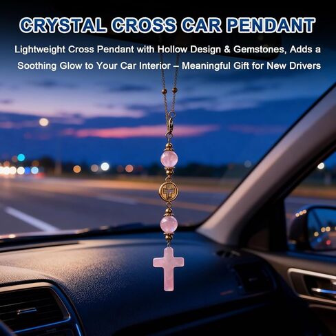 4pcs Cross for Car Set, Rear View Mirror Accessories, Car Mirror Hanging Accessories,with 3Pcs I Love You Drive Safe Mirror Sticker Handmade Boho Crystal Decoration for Women, Car Charm in Kuwait