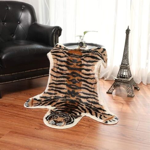 Tiger Print Rug, Faux Fur Cowhide Skin Rug Animal Printed Area Rug Carpet for Decorating Kids Room, Under Coffee Table, Cowboy-Themed Nursery, Jungle Themed Room, Playroom in Saudi Arabia