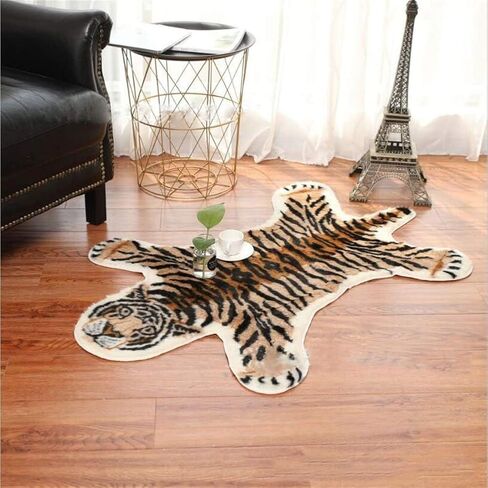 Tiger Print Rug, Faux Fur Cowhide Skin Rug Animal Printed Area Rug Carpet for Decorating Kids Room, Under Coffee Table, Cowboy-Themed Nursery, Jungle Themed Room, Playroom in Saudi Arabia