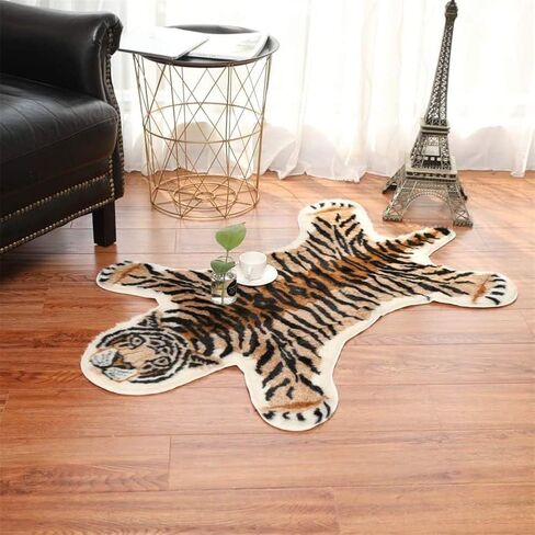 Tiger Print Rug, Faux Fur Cowhide Skin Rug Animal Printed Area Rug Carpet for Decorating Kids Room, Under Coffee Table, Cowboy-Themed Nursery, Jungle Themed Room, Playroom in Saudi Arabia