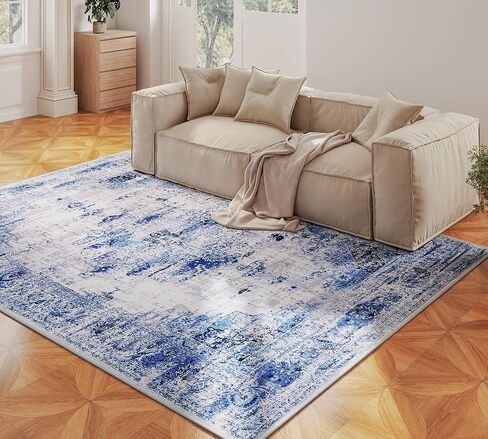 jxgzyy Washable Area Rug 5x7, Non Slip Living Room Rug, 0.2'' Low Pile Soft Carpet for Bedroom, Stain Resistant Kitchen Rug, Modern Abstract Speckled Blue in Kuwait