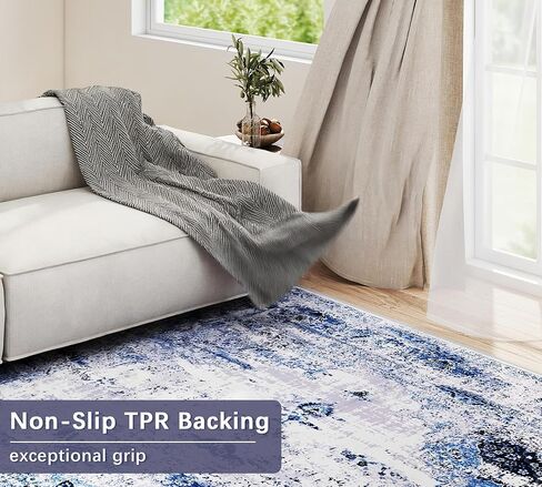 jxgzyy Washable Area Rug 5x7, Non Slip Living Room Rug, 0.2'' Low Pile Soft Carpet for Bedroom, Stain Resistant Kitchen Rug, Modern Abstract Speckled Blue in Kuwait