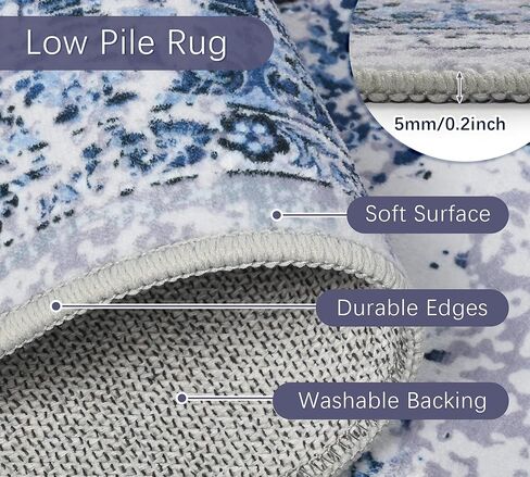 jxgzyy Washable Area Rug 5x7, Non Slip Living Room Rug, 0.2'' Low Pile Soft Carpet for Bedroom, Stain Resistant Kitchen Rug, Modern Abstract Speckled Blue in Kuwait