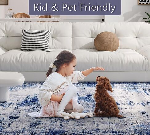 jxgzyy Washable Area Rug 5x7, Non Slip Living Room Rug, 0.2'' Low Pile Soft Carpet for Bedroom, Stain Resistant Kitchen Rug, Modern Abstract Speckled Blue in Kuwait