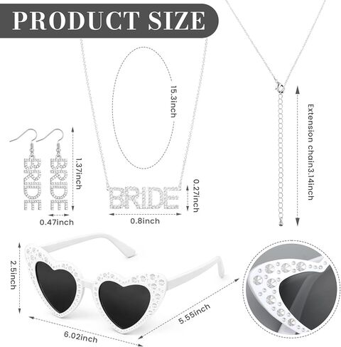 4 Pcs Bride Cowgirl Hat Rhinestone Set with Star Glitter Hat Earrings Necklace Sunglasses for Women Bachelorette Party Wedding Bridal Gifts Costume White in Saudi Arabia