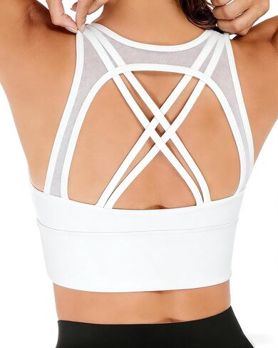 Women's Open Back Sports Bra Longline Workout Top Mesh Yoga Gym Bra Cross Back Crop Tank Top with Built in Bra Medium Support in Saudi Arabia