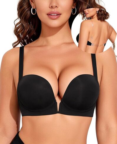 حمالة صدر YBCG بدون ظهر مع أشرطة شفافة ورسن خلفي قابل للتغطية ومبطن بالدفع للأعلى إضافة كوب حمالات صدر داخلية للنساء in Kuwait