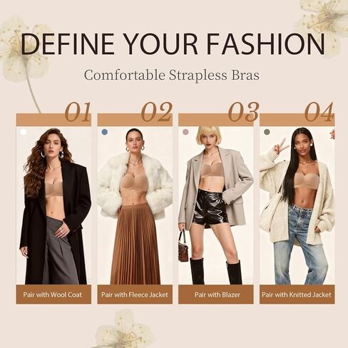 Strapless Bras for Women Push Up Seamless Bandeau Bra Wireless Tube Top Bra for Backless Dresses Wedding Daily Wear in Kuwait