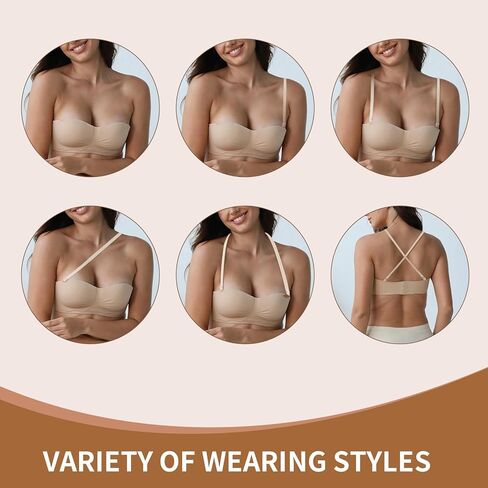 Strapless Bras for Women Push Up Seamless Bandeau Bra Wireless Tube Top Bra for Backless Dresses Wedding Daily Wear in Kuwait