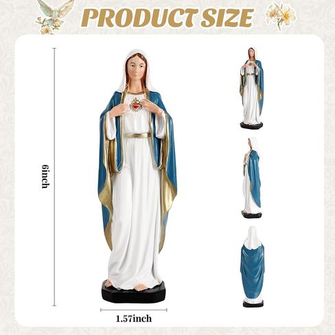 TALPGOD Immaculate Heart of Mary,6 Inch Blessed Holy Mother Virgin Mary Statue Catholic Altar Home Decor,Holy Mother Religious Gift for Mom,Catholic Art Hand Painted Renaissance Sculpture Collection in Kuwait