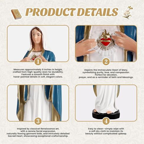 TALPGOD Immaculate Heart of Mary,6 Inch Blessed Holy Mother Virgin Mary Statue Catholic Altar Home Decor,Holy Mother Religious Gift for Mom,Catholic Art Hand Painted Renaissance Sculpture Collection in Kuwait