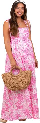 PinkBlush Leaf Print Sleeveless Open Back Smocked Maternity Maxi Dress in Kuwait