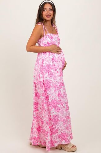 PinkBlush Leaf Print Sleeveless Open Back Smocked Maternity Maxi Dress in Kuwait