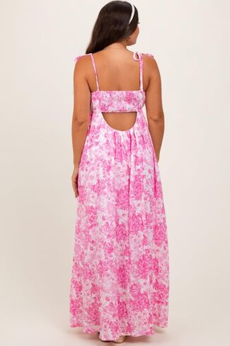 PinkBlush Leaf Print Sleeveless Open Back Smocked Maternity Maxi Dress in Kuwait