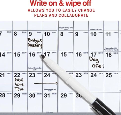 Staples 2026 Yearly Dry Erase Wall Calendar, 48" x 32", Reversible White/Red/Gray Design, Laminated Dry‑Erase Surface, Large Annual Planner in Saudi Arabia