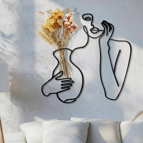 Pelopy Black Metal Wall Decor, Abstract Woman Wall Art, Minimalist Line Vase Decor, Modern Aesthetic Metal Women Art for Home Bedroom Bathroom Living Room in Kuwait