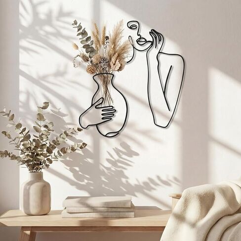 Pelopy Black Metal Wall Decor, Abstract Woman Wall Art, Minimalist Line Vase Decor, Modern Aesthetic Metal Women Art for Home Bedroom Bathroom Living Room in Kuwait