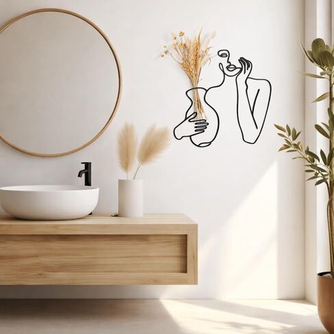 Pelopy Black Metal Wall Decor, Abstract Woman Wall Art, Minimalist Line Vase Decor, Modern Aesthetic Metal Women Art for Home Bedroom Bathroom Living Room in Kuwait