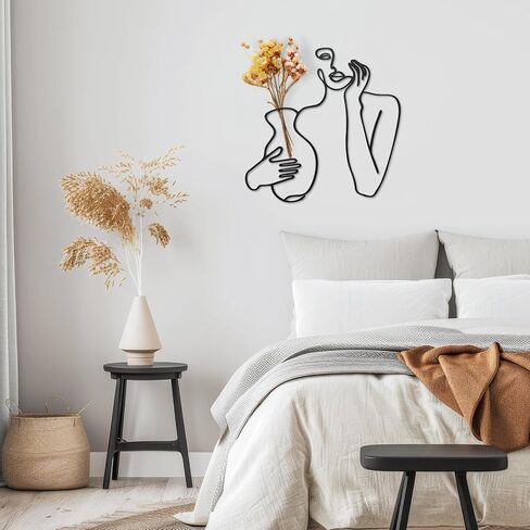 Pelopy Black Metal Wall Decor, Abstract Woman Wall Art, Minimalist Line Vase Decor, Modern Aesthetic Metal Women Art for Home Bedroom Bathroom Living Room in Kuwait
