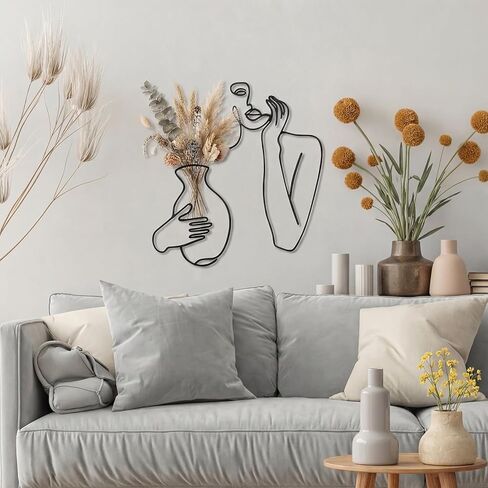Pelopy Black Metal Wall Decor, Abstract Woman Wall Art, Minimalist Line Vase Decor, Modern Aesthetic Metal Women Art for Home Bedroom Bathroom Living Room in Kuwait