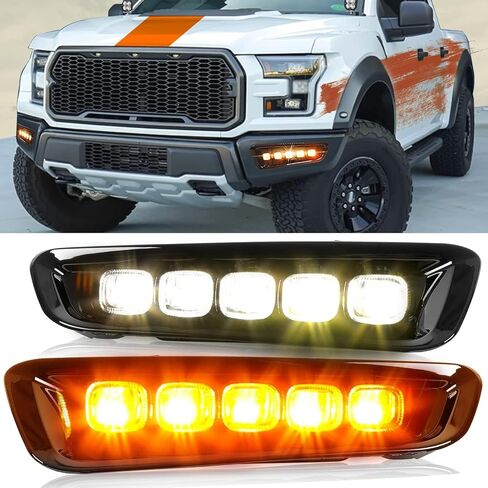 HECASA LED ضوء الضباب متوافق مع 2017-2020 Ford F-150 Raptor مصباح الجري النهاري DRL مع ضوء إشارة الانعطاف ضوء أسود من البلاستيك in Saudi Arabia