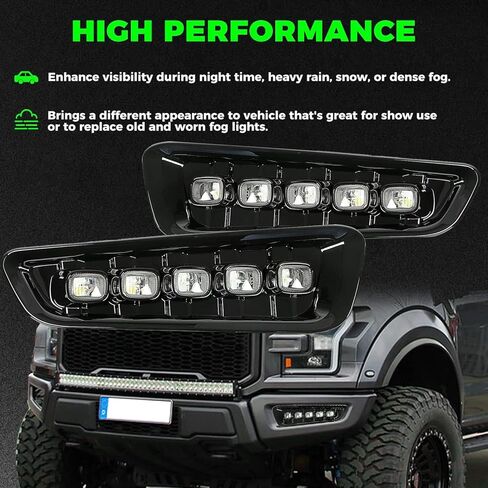 HECASA LED ضوء الضباب متوافق مع 2017-2020 Ford F-150 Raptor مصباح الجري النهاري DRL مع ضوء إشارة الانعطاف ضوء أسود من البلاستيك in Saudi Arabia