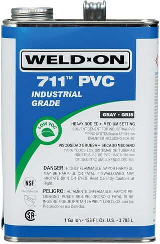 Weld-On 10119 711 Industrial Grade PVC Heavy-Bodied High Strength Solvent Cement - Medium-Setting and Low-VOC, Gray, 1 Quart (32 fl oz) in Saudi Arabia