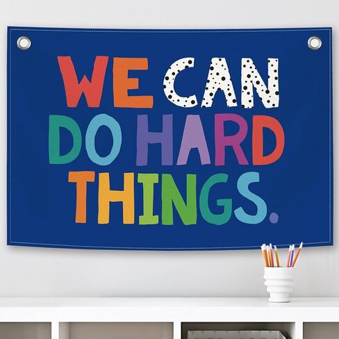 We Can Do Hard Things Kids Banner Canvas, Classroom Blue Toddler Room Decor, Inspirational Hanging Flag Sign, Nursery Wall Tapestry Art for Playroom School Counseling Office Boy Decor 20x30in in Kuwait