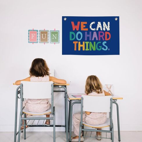 We Can Do Hard Things Kids Banner Canvas, Classroom Blue Toddler Room Decor, Inspirational Hanging Flag Sign, Nursery Wall Tapestry Art for Playroom School Counseling Office Boy Decor 20x30in in Kuwait